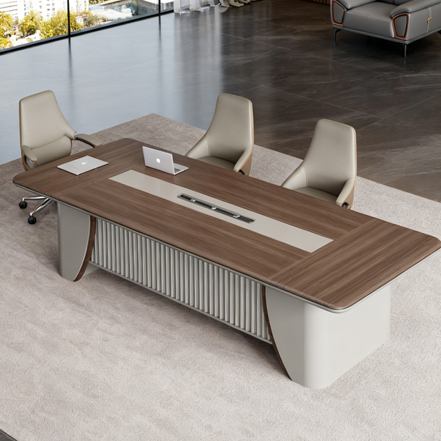 Large Conference Table Modern Rectangular Meeting Table Cable Management for Office Boardroom 10-12 People Capacity