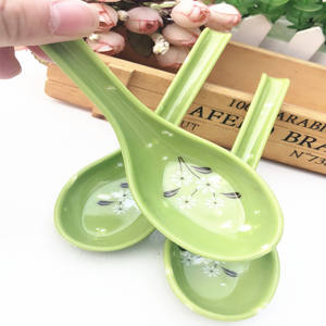 Cuchara infantil de imitación de jade verde, cuchara de arroz con diseño floral de melamina imitación porcelana, vajilla para bebés al por mayor. - Product Image 4