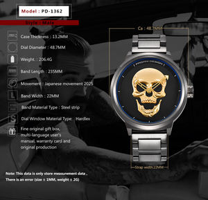 Özel Logo lüks Hip Hop paslanmaz çelik kuvars saatler erkekler için aydınlık kafatası tasarım 22mm bant Hangzhou spor moda stil - Product Image 2