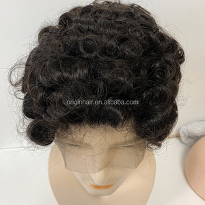 Sistema di sostituzione dei capelli indiani in pizzo 360 ondulato, parrucca completa in monofilamento nera naturale, toupet per <span class=keywords><strong>uomo</strong></span> - Product Image 4