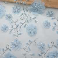 Tissu en dentelle brodée de perles florales roses, maille en tulle, textile pour robe et vêtements de mariage