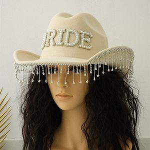 Sombrero de vaquera de novia con borla de diamantes de imitación y Perla despedida de soltera y evento de Damas tocados de boda para viajes y Pesca - Product Image 4