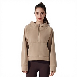 Sudadera con capucha de yoga para mujer, de forro polar, con media cremallera, ajuste holgado, manga larga, suave, para fitness - Product Image 4