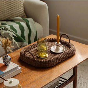 Bandejas para servir de ratán, cesta tejida Rectangular gruesa hecha a mano con asas, bandeja de ratán Natural para comida, té, café, decorativa - Product Image 4