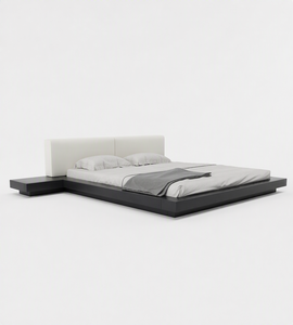 Lit bas japonais Tatami, style nordique minimaliste, lit plateforme au sol, <span class=keywords><strong>en</strong></span> noyer noir, <span class=keywords><strong>chambre</strong></span> à <span class=keywords><strong>coucher</strong></span>, dossier souple, lit double - Product Image 5