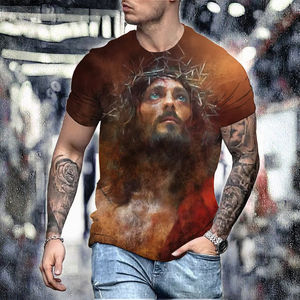 Camisetas Casuales Tejidas con la Imagen de la Virgen María, Camisetas Personalizadas de Jesucristo, Transpirables y Ecológicas de Manga Corta para Hombre, Venta al Por Mayor - Product Image 3
