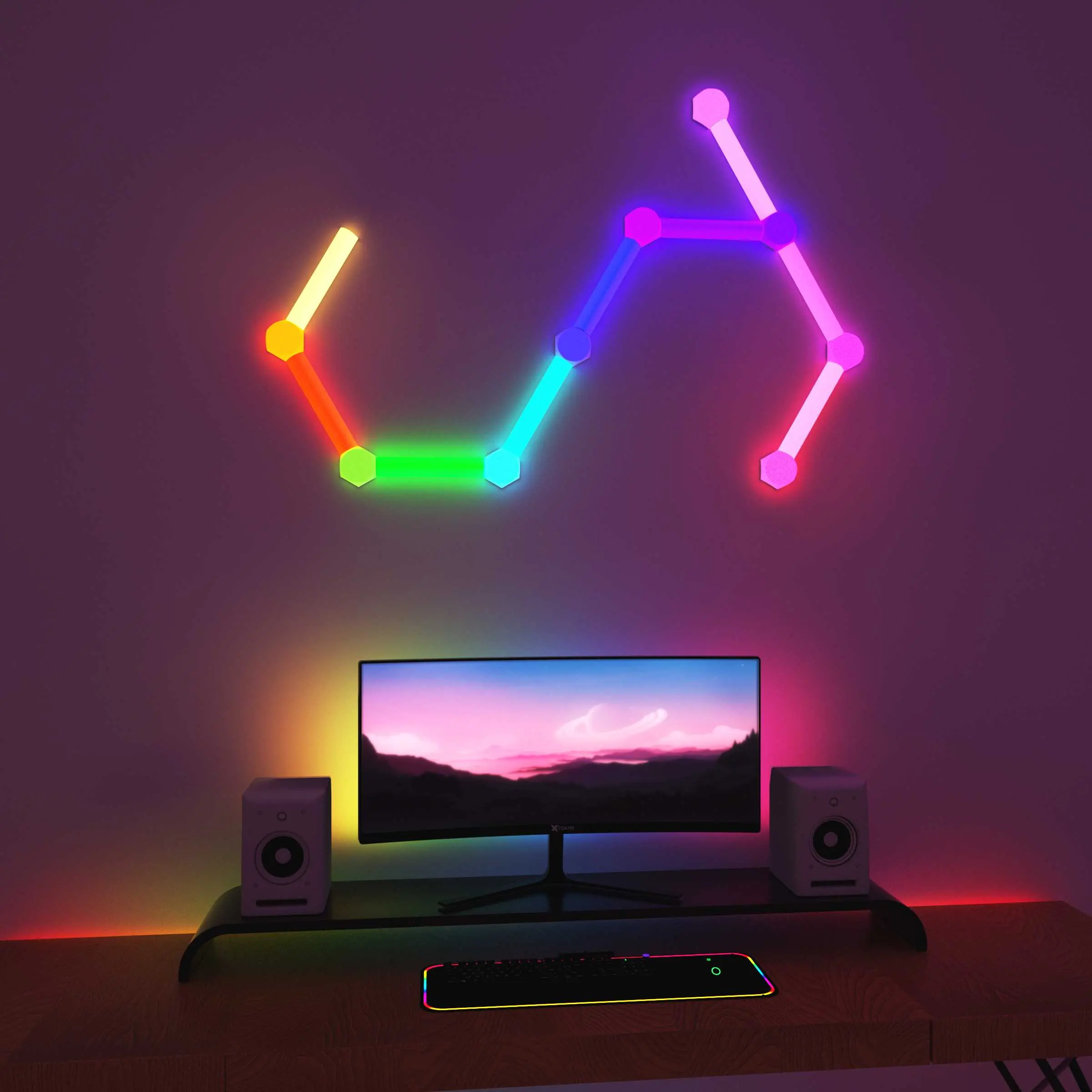 WIFI Glide Wall Light Multicolor Music Sync Home Decor LED Light Bar for Gaming Streaming Smart Wall Light