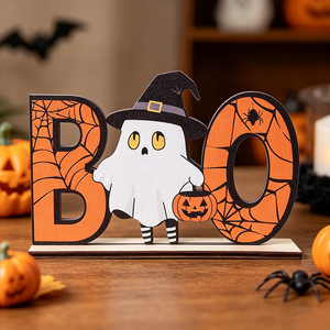 Décorations de bureau transfrontalières pour Halloween : Tableau 3D en bois de dessin animé avec fantôme et citrouille, Ornements de <span class=keywords><strong>table</strong></span> à manger pour la maison pour la Fête des Morts - Product Image 3