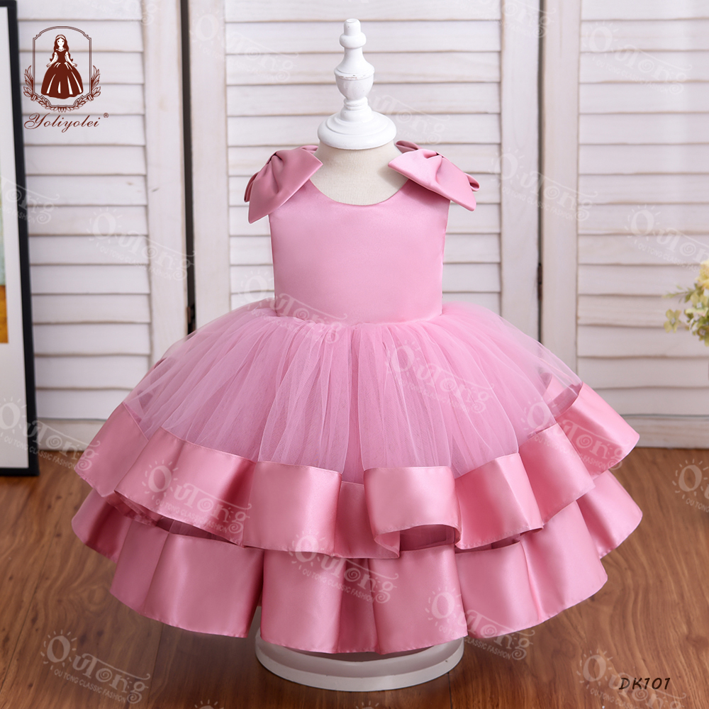 Детское многослойное платье принцессы, без рукавов, с бантом на плечах