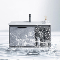 Ensemble de meubles de salle de bain en aluminium antirouille avec lavabo en céramique, miroir LED et armoire murale de rangement pour projets hôteliers