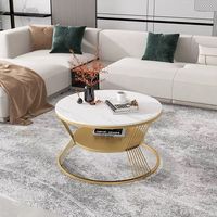 Table basse ronde moderne en marbre de luxe léger avec rangement, table d'appoint à double niveau pour petit appartement, salon