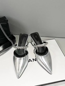 Pantofole da <span class=keywords><strong>donna</strong></span> in stile fata francese mezza Slip tacco basso con sandali Color carne alla moda con strass - Product Image 6