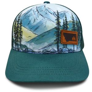 Casquettes de camionneur personnalisées avec impression par sublimation, vente en gros, casquettes en maille imprimées, casquettes de camionneur en maille polyester à 5 panneaux avec patch en cuir - Product Image 5
