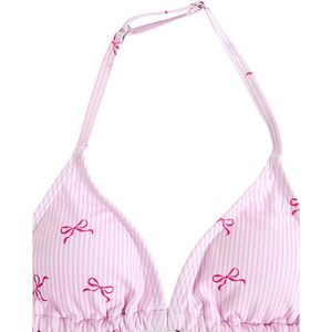 FOXA Conjunto de bikini triangular de 2 piezas para niña, traje de baño con estampado de lazo a rayas rosas, ropa de playa, tela elástica - Product Image 5