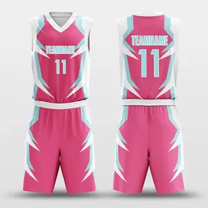 Custom Design Printed Mesh Pink Basketball Training Uniform Kit Basket Ball Sports Uniform Sublimation Team Wear