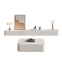Meuble TV compact en bois massif style crème luxe léger avec panneau rocheux, table basse minimaliste peinte en blanc pour salon