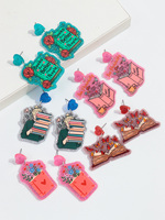 Boucles d'oreilles pendantes en acrylique, cœur romantique, papillon rose, à paillettes colorées, thème livre et bijoux, pour la Journée de la lecture et cadeau créatif pour la Journée des enseignants