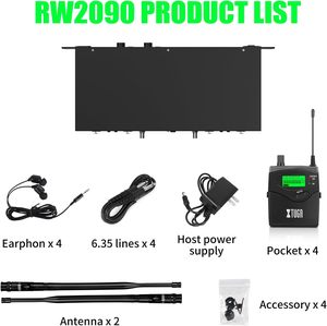 Système de monitoring intra-auriculaire 2 canaux RW2090 avec 4 récepteurs, communication sans fil pour scène, studio, exposition ou église - Product Image 5