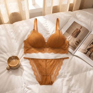 Conjunto de Lencería Inalámbrica de Encaje Suave para Mujer, Sujetador Triangular y Tanga, Conjunto de 2 Piezas, Ropa Interior Cómoda de Estilo Francés, OEM ODM - Product Image 6