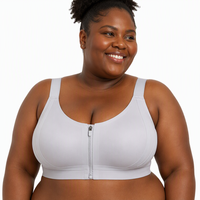Soutien-gorge push-up grande taille à fermeture éclair avant, dos nageur, sans couture, sans armatures, en maille, bretelles réglables pour femme