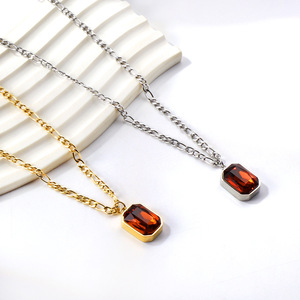 Collar de Moda con Colgante de Acero Inoxidable, Engaste Geométrico, Cristal de Colores, Joyería de Regalo, Cadena para Clavícula - Product Image 4