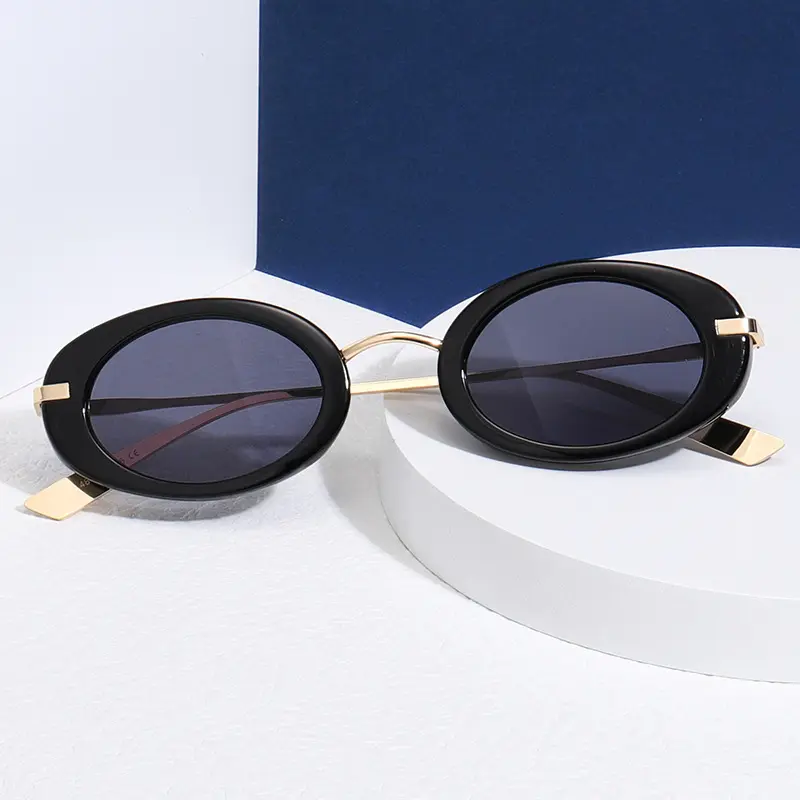 HBK Y2K Cat Eye Sunglasses Vintage Small Oval Eyeglasses Unisex Alloy Sunshades