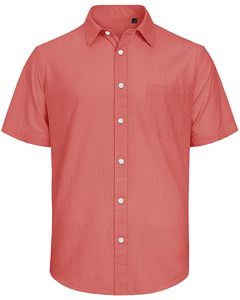 Men's Casual Cotton <b>Linen</b> Button Shirts Short Sleeve Lightweight Beach Vacation Tops 100% Cotton Stand <b>Printed</b> ODM Wholesale - Product Image 3