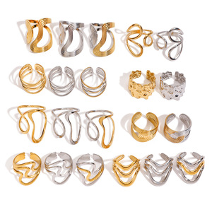 Alien <b>Ring</b> <b>Set</b> Geometric Wave Design Stainless Steel <b>Rings</b> For Women Party Jewelry Gold <b>Silver</b> Tone Fashion <b>Rings</b> - Product Image 1