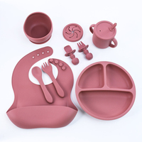Ensemble de vaisselle en silicone pour bébé, 8 pièces, assiette, cuillère, fourchette, bavoir, gobelet à bec pour nourrissons, vente en gros