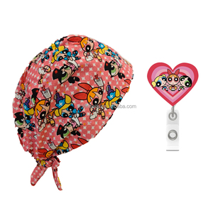 Cuffie da Infermiere con Design Cartoon e Porta Badge Abbinato, Stampa Bratzs, Cappelli Chirurgici con Laccio Posteriore, Fodera in Raso - Product Image 3