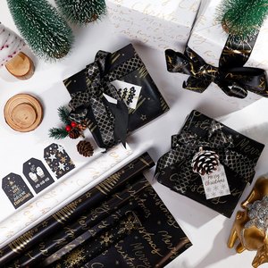 Cây giáng sinh Quà Tặng thêm cuộn lớn cao cấp giáng sinh Quà Tặng Giấy Gói cuộn vàng Đen Bông Tuyết giấy gói - Product Image 4