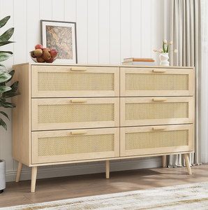 Modern European Rattan <b>6</b>-<b>Drawer</b> Chest of Dressers for Bedroom Eco-Friendly & Durable Solid Oak Handles - Product Image 5