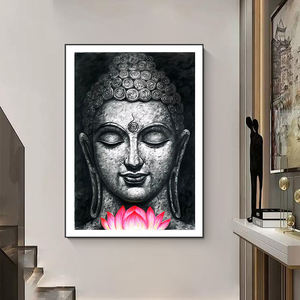 Cuadro Religioso Decorativo <span class=keywords><strong>de</strong></span> Pared, Pintura <span class=keywords><strong>de</strong></span> <span class=keywords><strong>Buda</strong></span> y Loto <span class=keywords><strong>de</strong></span> Alta Calidad, Porcelana <span class=keywords><strong>de</strong></span> Cristal con Marco, Decoración para Porche - Product Image 2