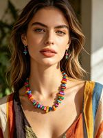 Kalung manik-manik warna-warni Bohemia trendi, perhiasan pernyataan gipsi etnik untuk Aksesori liburan pantai wanita