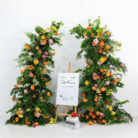 EG-HA93 Arche de fleurs artificielles de luxe rustique pour mariage, avec verdure, roses et oranges, autoportante, pour décoration d'arche de mariage et de scène