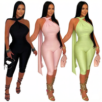 LAGERWARE Zweifarbige Ärmellose Damen-Jumpsuits mit Großem Ring, Figurbetonte Overalls in Übergrößen, Schlanke Party- und Nachtclub-Playsuits S-XXL