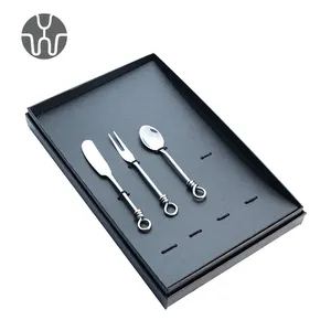 Set peralatan perak mewah Stainless Steel, pisau garpu sendok Barat pegangan putar 430