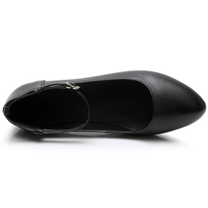 Scarpe da Lavoro in Vera <span class=keywords><strong>Pelle</strong></span> con Cinturino e Fibbia, Stile Coreano, Estive, Morbide, Traspiranti, Durevoli, con Punta Affusolata e Tacco Grosso - Product Image 2