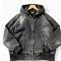 Sweat à capuche zippé pour homme, épais et oversize, uni, style vintage délavé à l'acide, avec broderie 3D, en polaire, veste décontractée d'extérieur pour l'hiver