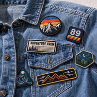 Patch brodé personnalisé en gros, motif sur mesure, badge logo informatisé, accessoire de vêtement pour veste en jean d'extérieur, étiquette de vêtement