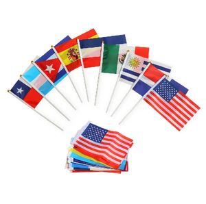 Оптовая продажа, дешевая цена, 100% полиэфирный материал, американский ручной развевающийся флаг с деревянным флагштоком для рекламной деятельности - Product Image 1