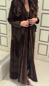Abaya à manches longues avec bordure en dentelle, motif contrastant <span class=keywords><strong>noir</strong></span> <span class=keywords><strong>et</strong></span> <span class=keywords><strong>blanc</strong></span>, broderie moelleuse, style <span class=keywords><strong>kimono</strong></span> ouvert, Abayas musulmanes - Product Image 5