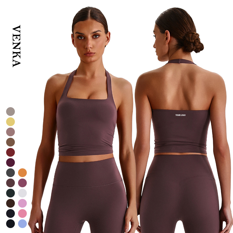 Women's Summer Breathable Eco-Friendly Gym Workout Yoga Tank Top Halter Neck Sleeveless Quick Dry