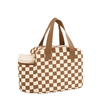 Nouveau sac à lunch demi-lune en velours côtelé à motif à carreaux, sac repas multifonctionnel et tendance de grande capacité pour le travail