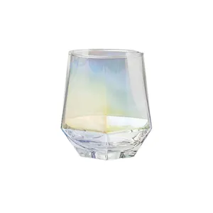 定制批发高品质离子镀玻璃蜡烛罐六角形水晶玻璃杯