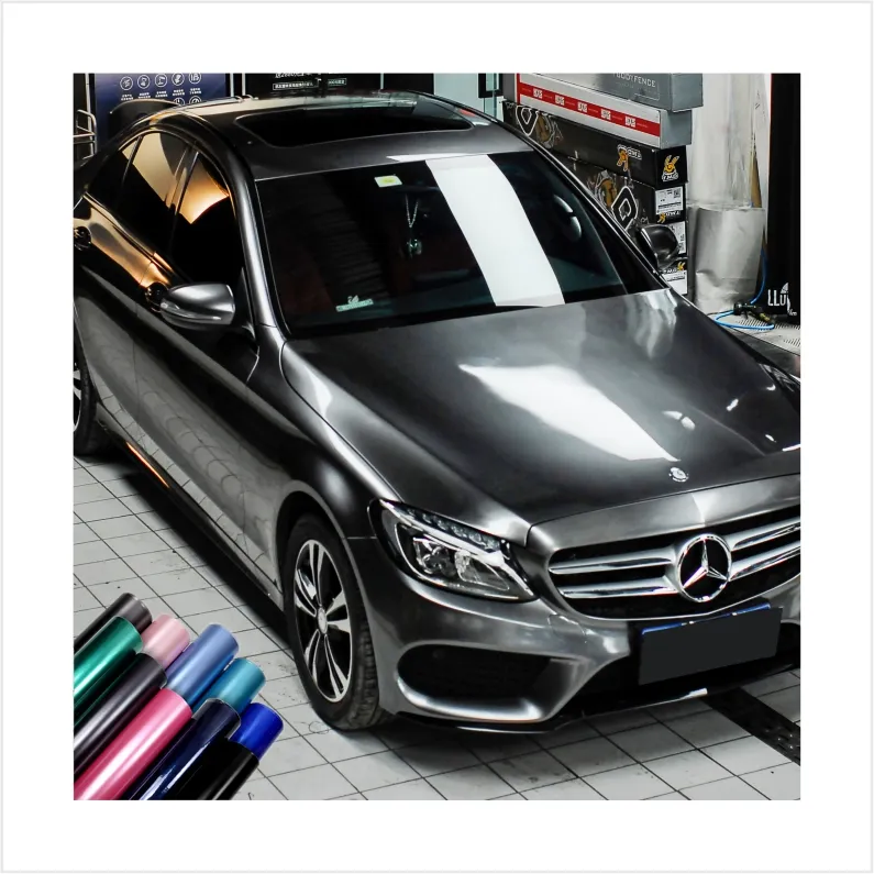 Guangzhou Factory Wholesale Satin Metallic Chrome vinyl Matte black Chrome Car Wrap Vinyl Car Body Decoration Vinyl Film