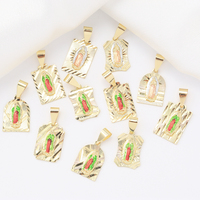 Pendentif Vierge Marie de Guadalupe plaqué or 14 carats, or laminé, mode religieuse, rectangulaire, trois couleurs, classique, alliage chrétien