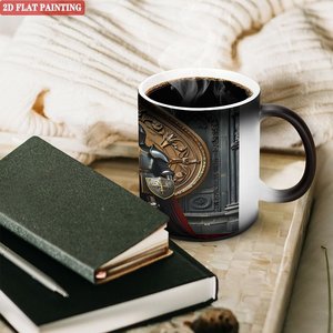Mug en céramique à poignée incurvée, noir givré, 11 oz, sensible à la chaleur, pour usage quotidien - Product Image 3