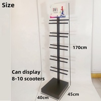 Présentoir métallique sur pied LINGHANG personnalisé pour équipements sportifs : trottinettes électriques, skateboards, planches de surf et snowboards pour enfants