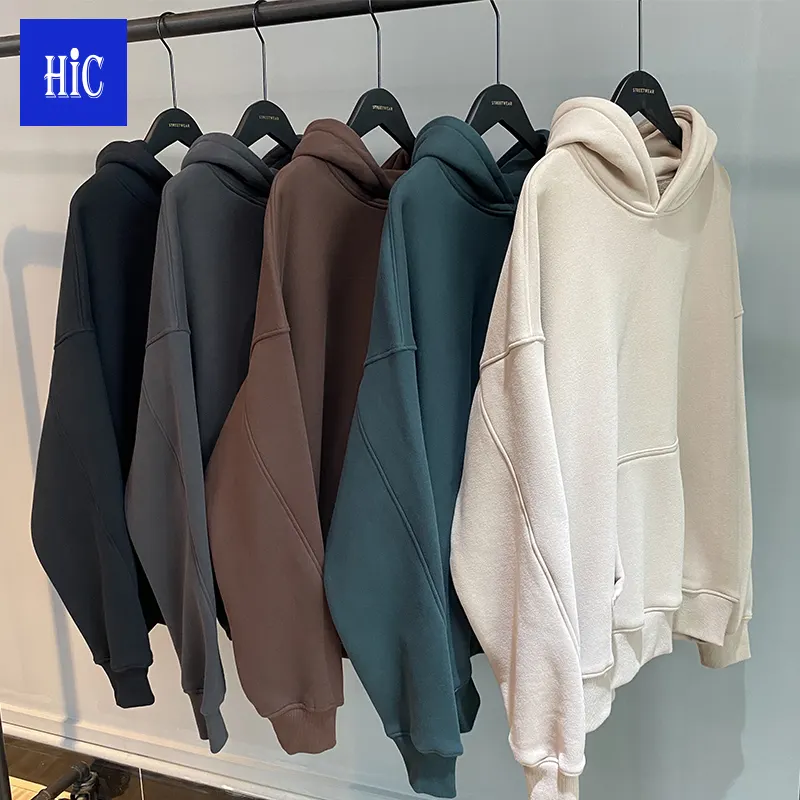 HIC-sudaderas con capucha para hombre, logo personalizado de alta calidad, 400G, 100% algodón, forro polar pesado en blanco, talla grande